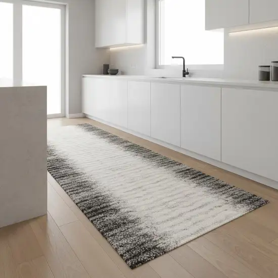 8' Ivory And Gray Geometric Runner Rug Photo 1