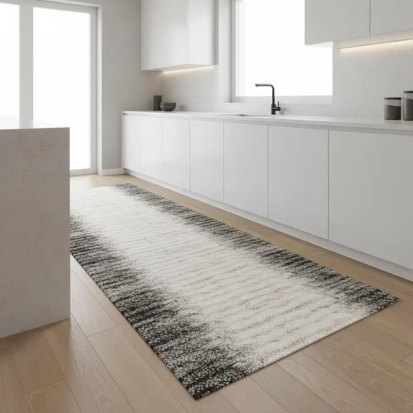 8' Ivory And Gray Geometric Runner Rug Photo 1