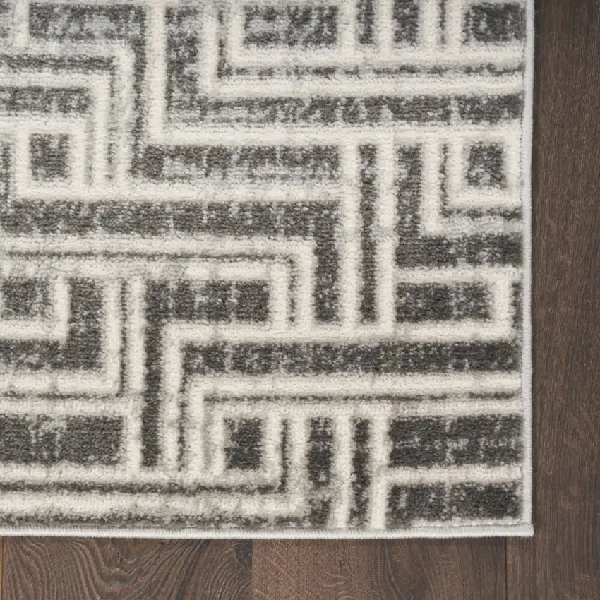 8' Ivory And Gray Geometric Runner Rug Photo 8