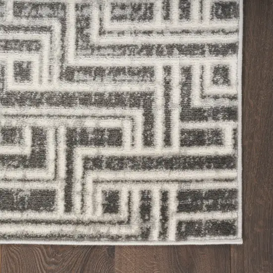 8' Ivory And Gray Geometric Runner Rug Photo 8