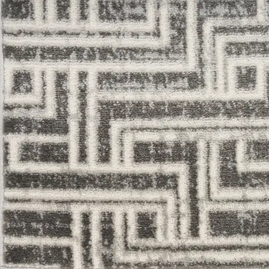 8' Ivory And Gray Geometric Runner Rug Photo 7