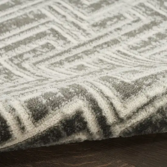 8' Ivory And Gray Geometric Runner Rug Photo 9