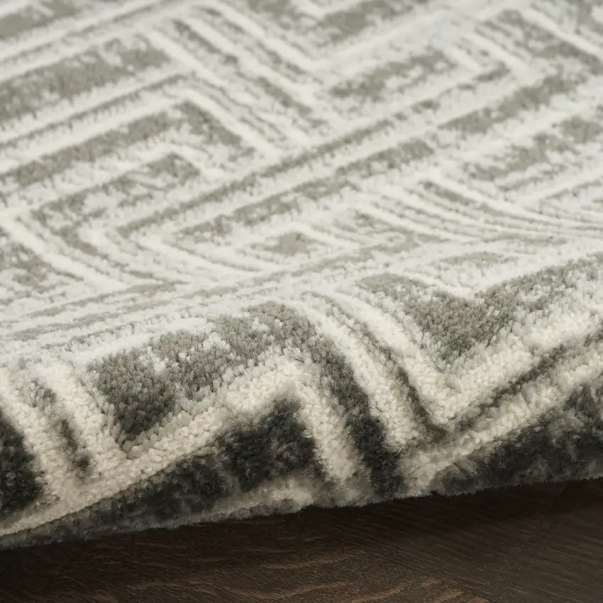 8' Ivory And Gray Geometric Runner Rug Photo 9