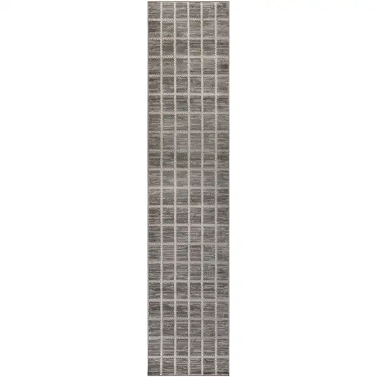 8' Ivory And Gray Geometric Runner Rug Photo 3