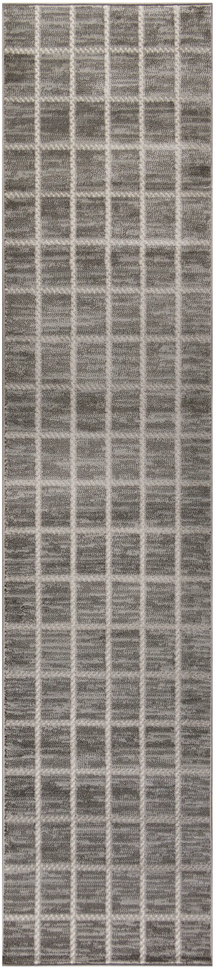 8' Ivory And Gray Geometric Runner Rug Photo 3