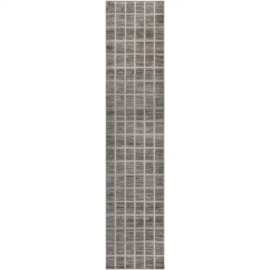 8' Ivory And Gray Geometric Runner Rug Photo 2