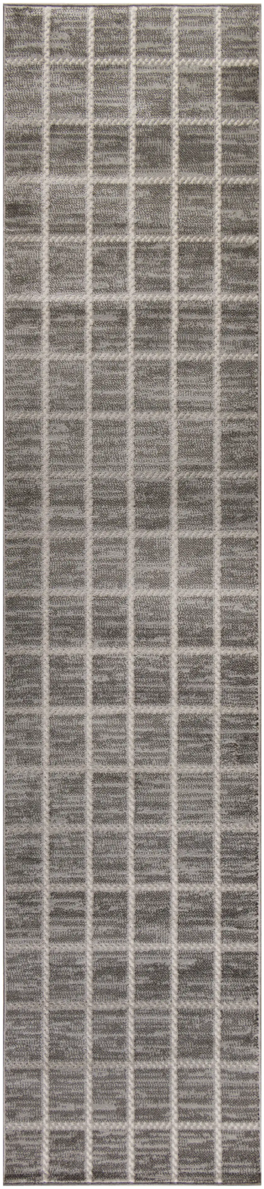 8' Ivory And Gray Geometric Runner Rug Photo 2