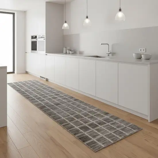 8' Ivory And Gray Geometric Runner Rug Photo 1