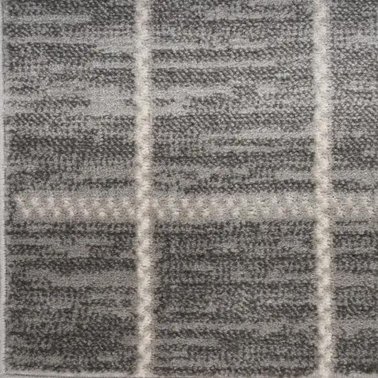 8' Ivory And Gray Geometric Runner Rug Photo 7