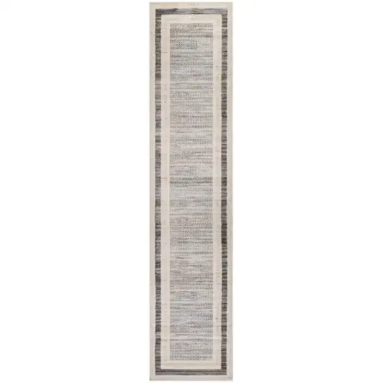 8' Ivory And Gray Geometric Runner Rug Photo 2