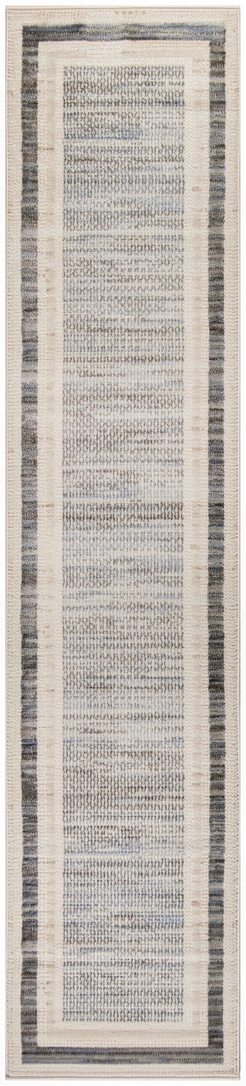 8' Ivory And Gray Geometric Runner Rug Photo 2