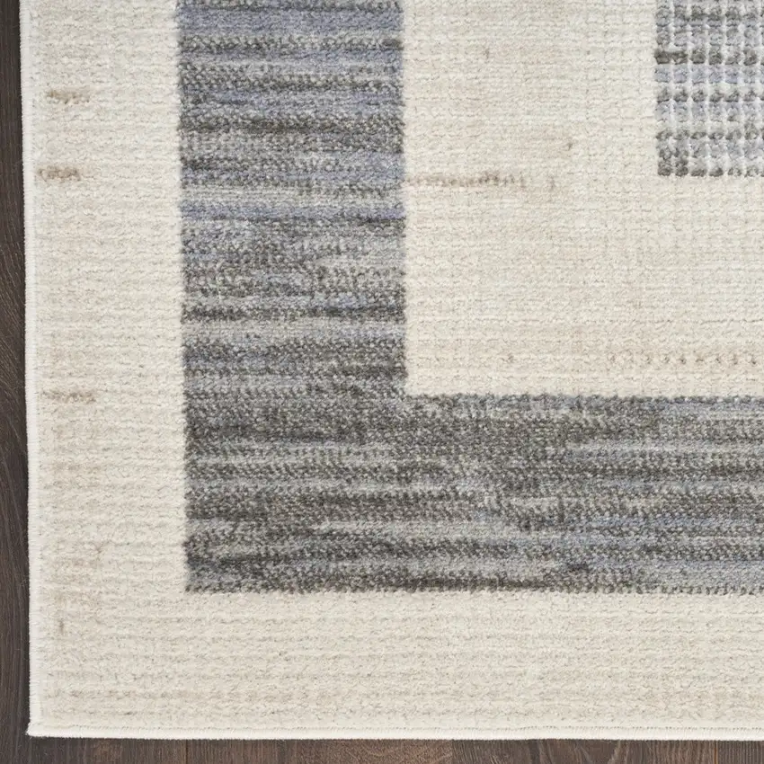 8' Ivory And Gray Geometric Runner Rug Photo 7