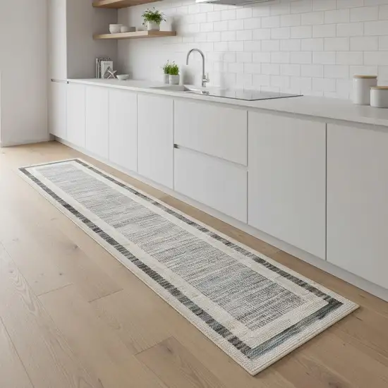 8' Ivory And Gray Geometric Runner Rug Photo 1