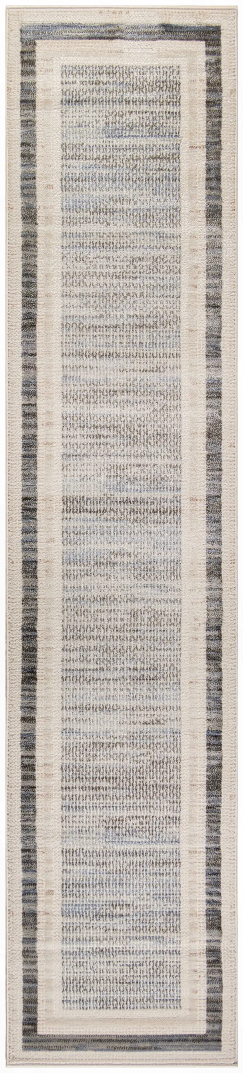 8' Ivory And Gray Geometric Runner Rug Photo 4