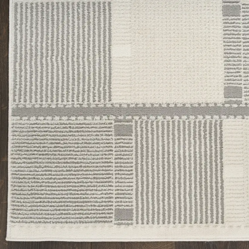 6' Ivory And Gray Geometric Runner Rug Photo 7