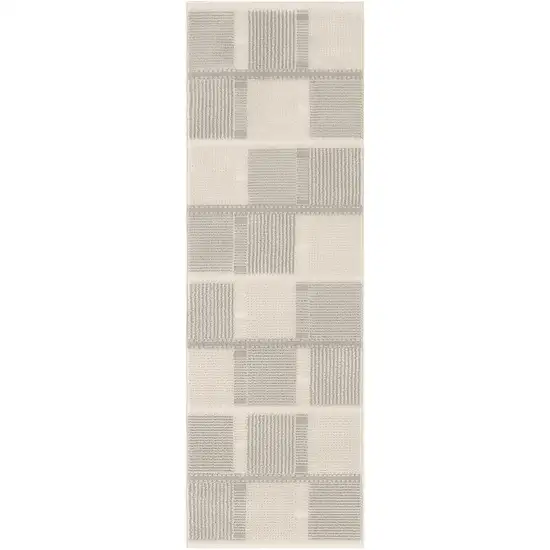 6' Ivory And Gray Geometric Runner Rug Photo 2