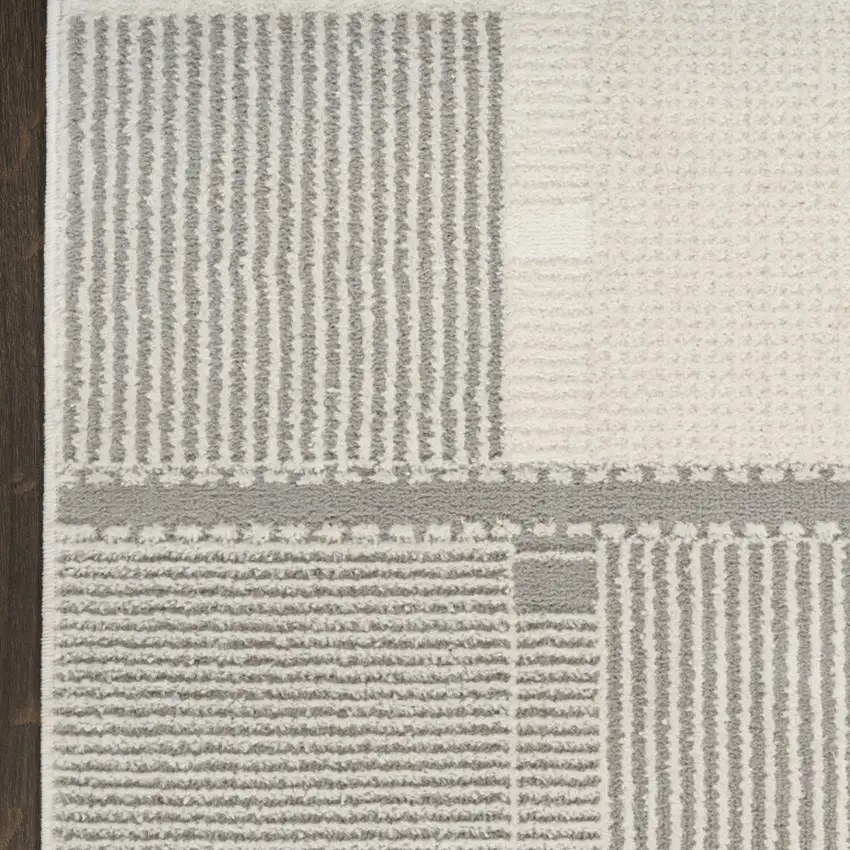 6' Ivory And Gray Geometric Runner Rug Photo 6