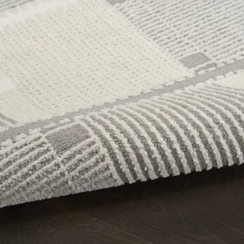6' Ivory And Gray Geometric Runner Rug Photo 8