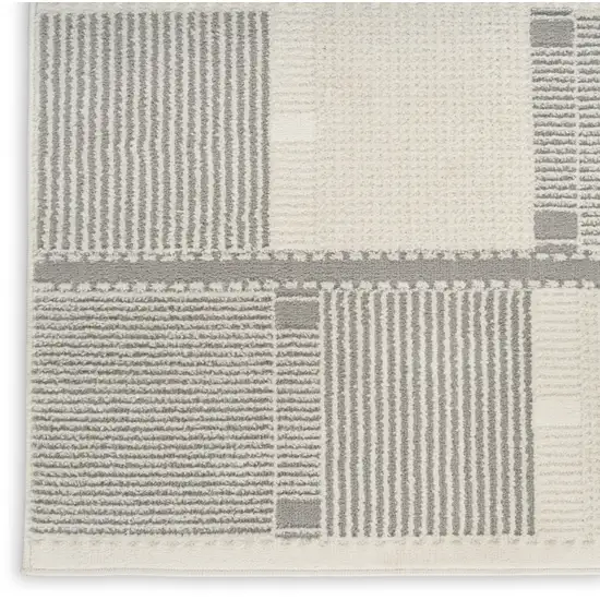 6' Ivory And Gray Geometric Runner Rug Photo 9