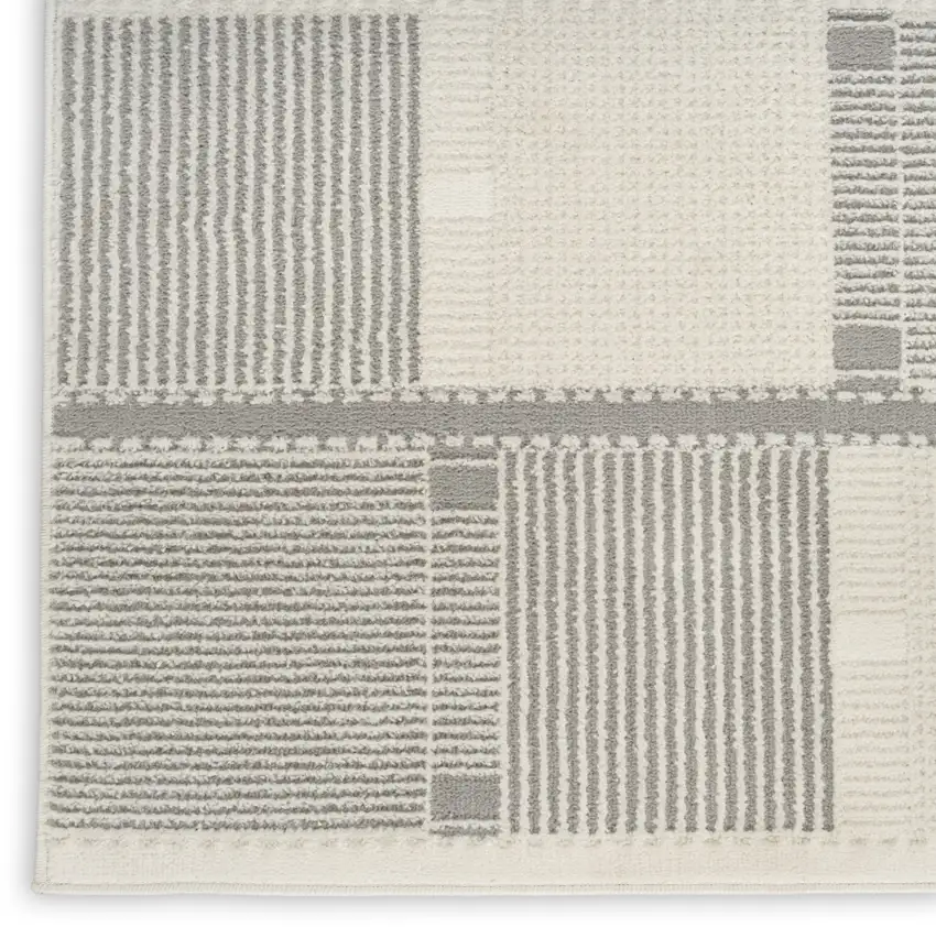 6' Ivory And Gray Geometric Runner Rug Photo 9