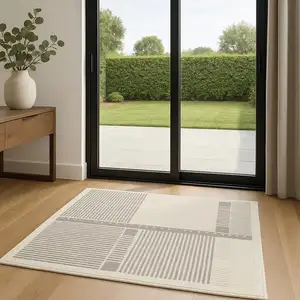 Photo of 6' Ivory And Gray Geometric Runner Rug