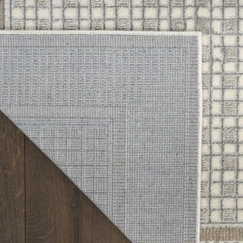 6' Ivory And Gray Geometric Runner Rug Photo 9