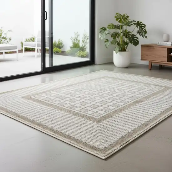 6' Ivory And Gray Geometric Runner Rug Photo 1