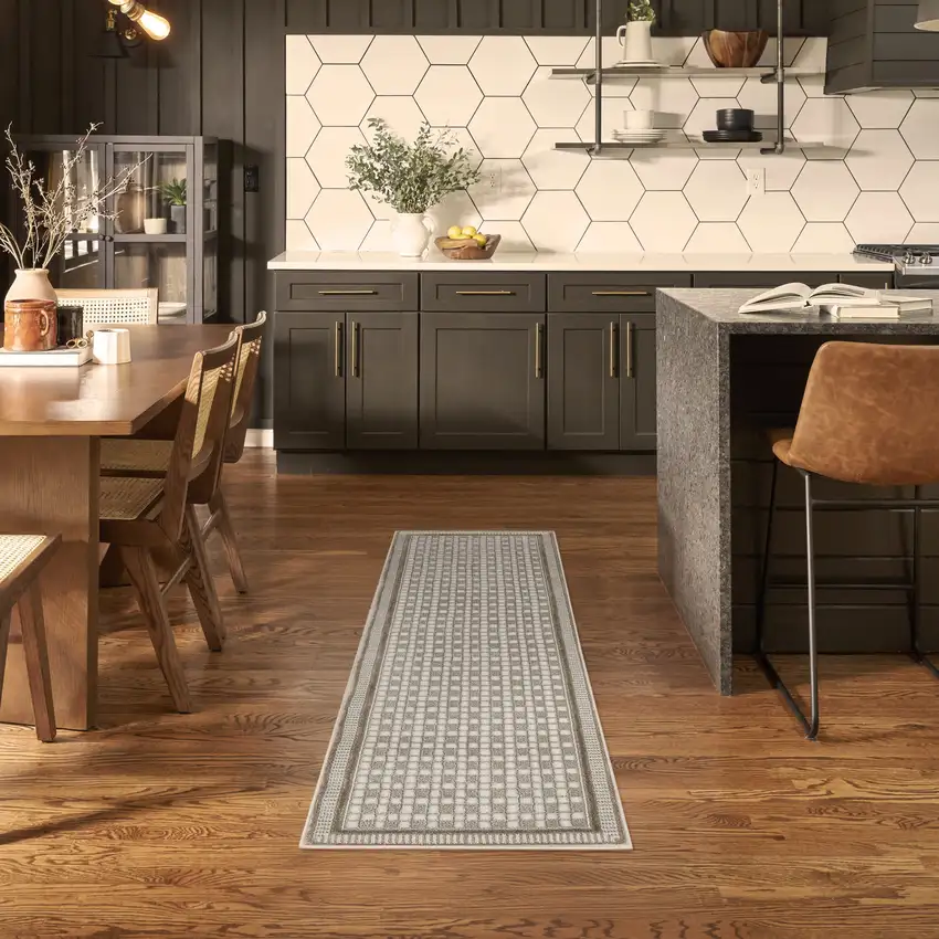 6' Ivory And Gray Geometric Runner Rug Photo 3