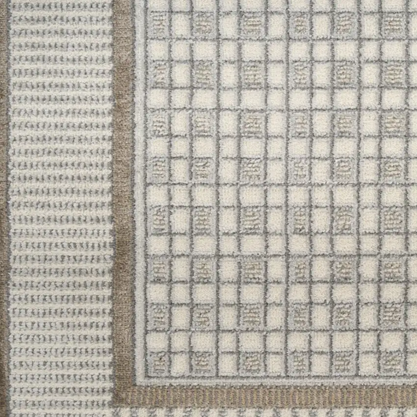6' Ivory And Gray Geometric Runner Rug Photo 6