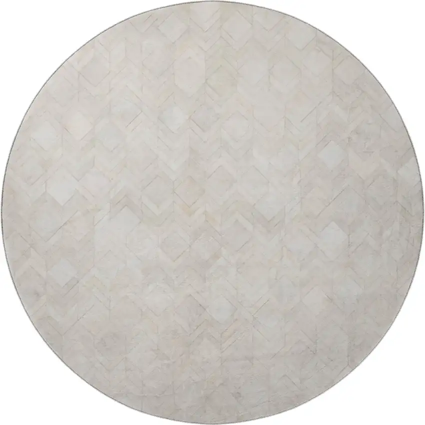 8' Ivory And Gray Geometric Washable Round Rug With UV Protection Photo 4