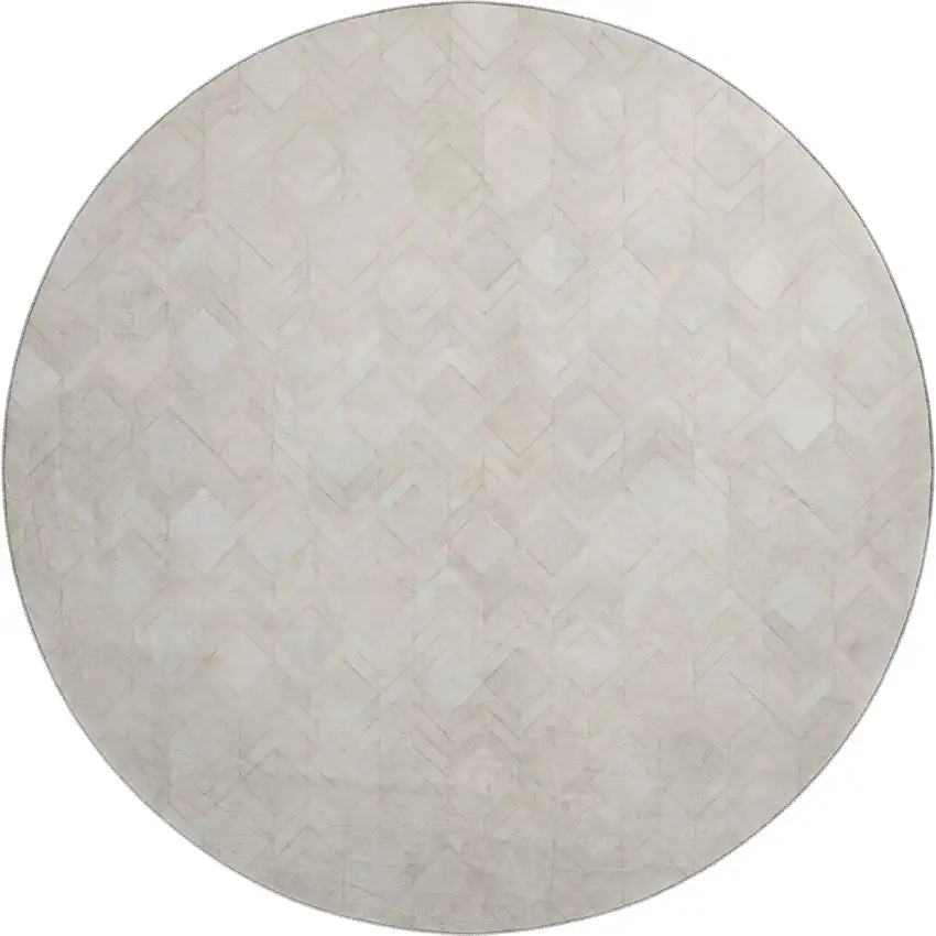 8' Ivory And Gray Geometric Washable Round Rug With UV Protection Photo 2