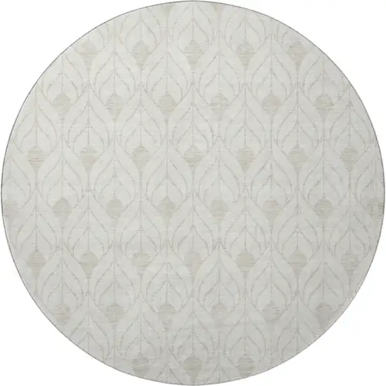 8' Ivory And Gray Geometric Washable Round Rug With UV Protection Photo 3