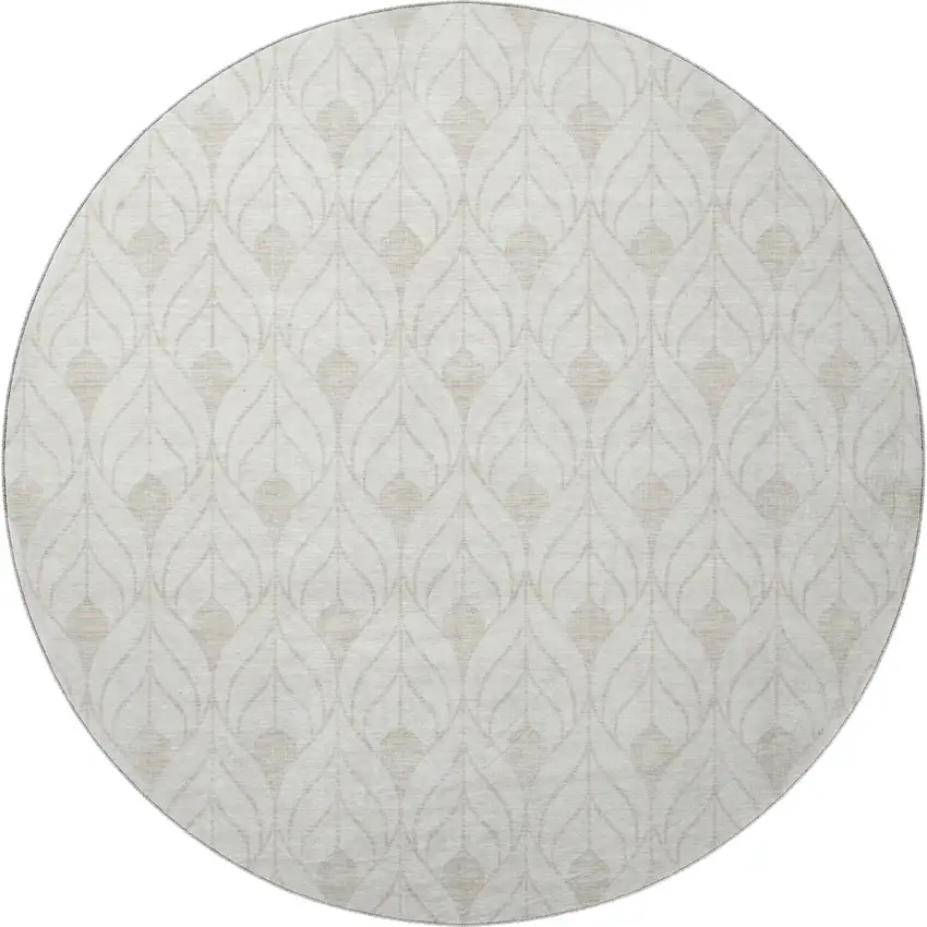 8' Ivory And Gray Geometric Washable Round Rug With UV Protection Photo 3