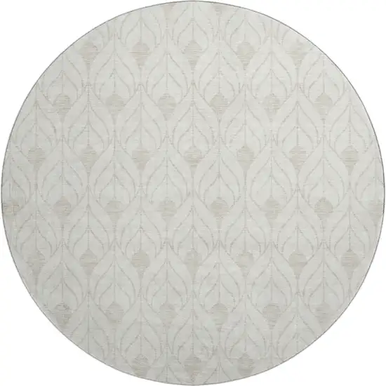 8' Ivory And Gray Geometric Washable Round Rug With UV Protection Photo 1
