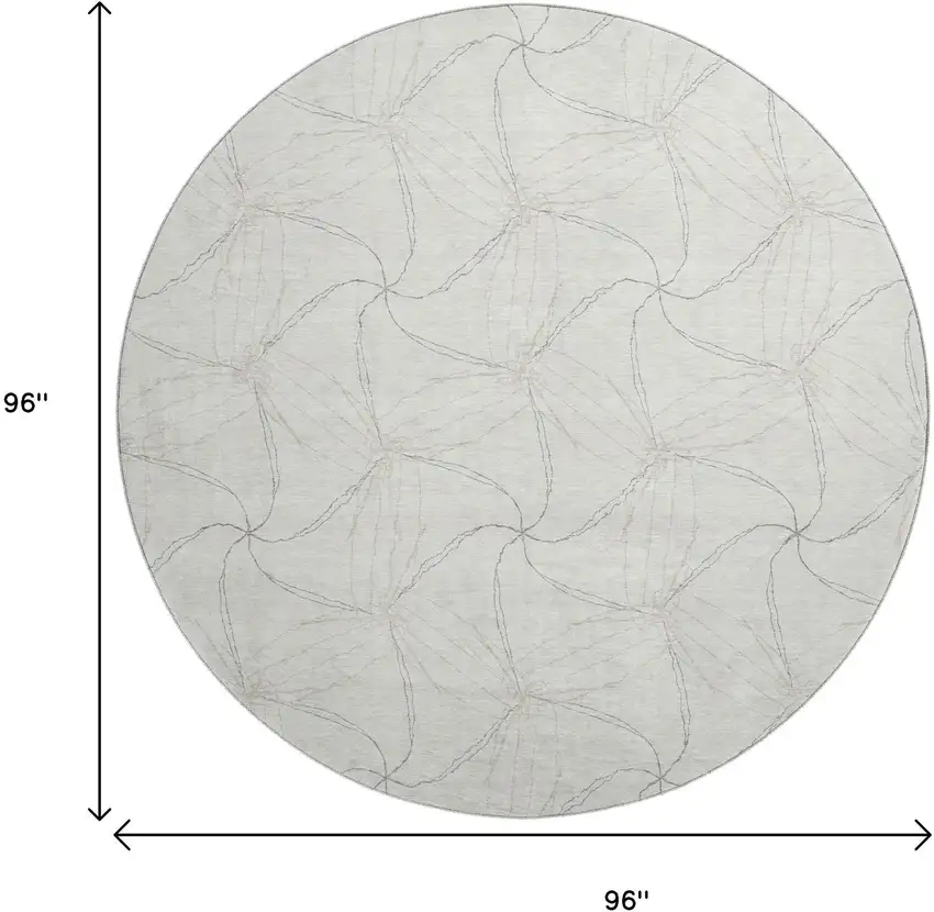 8' Ivory And Gray Geometric Washable Round Rug With UV Protection Photo 9