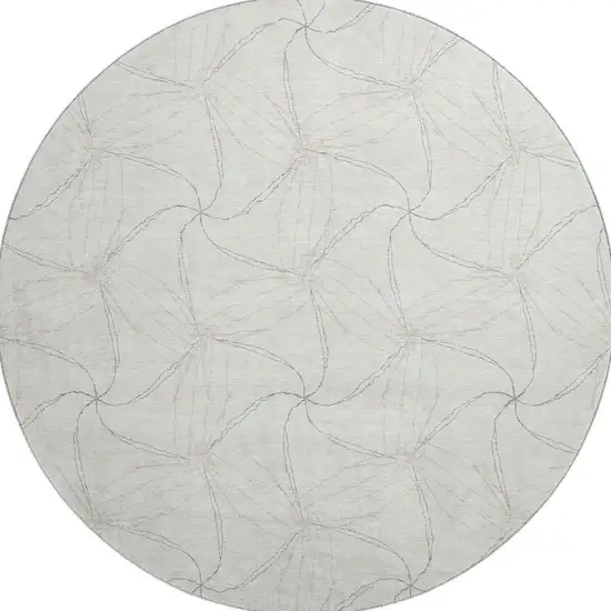 8' Ivory And Gray Geometric Washable Round Rug With UV Protection Photo 3