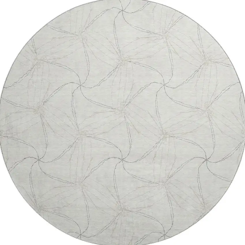 8' Ivory And Gray Geometric Washable Round Rug With UV Protection Photo 3