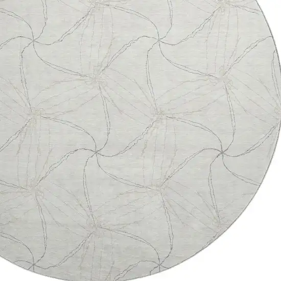 8' Ivory And Gray Geometric Washable Round Rug With UV Protection Photo 2