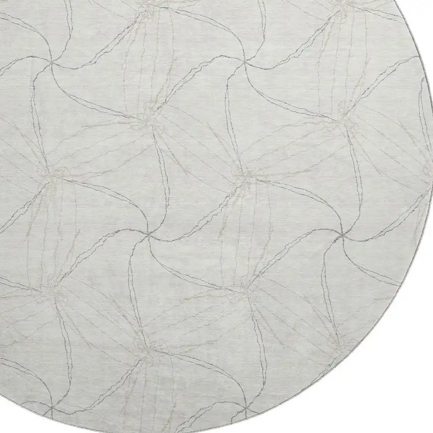 8' Ivory And Gray Geometric Washable Round Rug With UV Protection Photo 2
