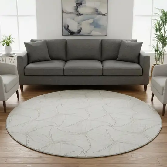8' Ivory And Gray Geometric Washable Round Rug With UV Protection Photo 2