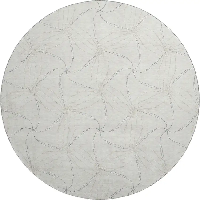 8' Ivory And Gray Geometric Washable Round Rug With UV Protection Photo 1
