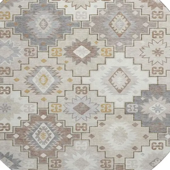 8' Ivory And Gray Geometric Washable Round Rug With UV Protection Photo 3