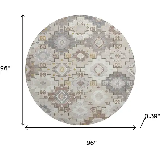 8' Ivory And Gray Geometric Washable Round Rug With UV Protection Photo 8
