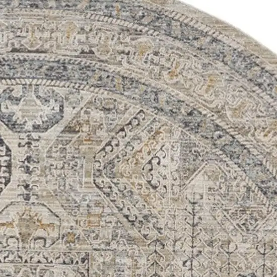 8' Ivory And Gray Medallion Distressed Round Rug With Fringe Photo 2
