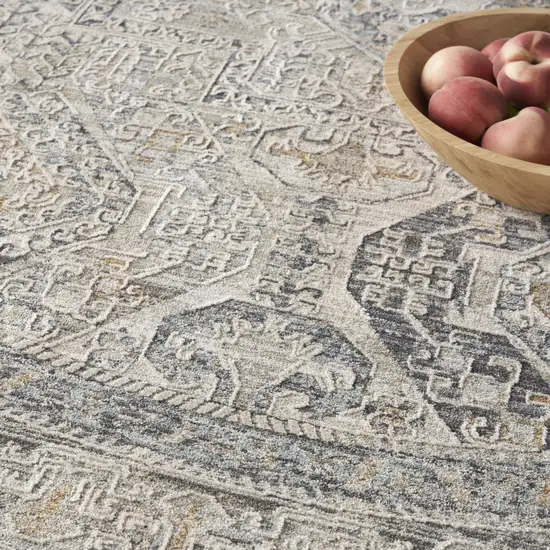 8' Ivory And Gray Medallion Distressed Round Rug With Fringe Photo 9