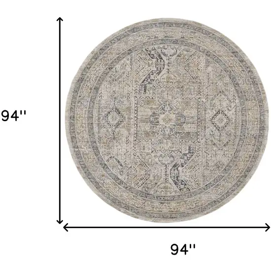 8' Ivory And Gray Medallion Distressed Round Rug With Fringe Photo 3