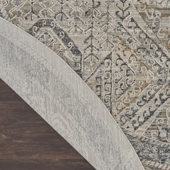 8' Ivory And Gray Medallion Distressed Round Rug With Fringe Photo 9