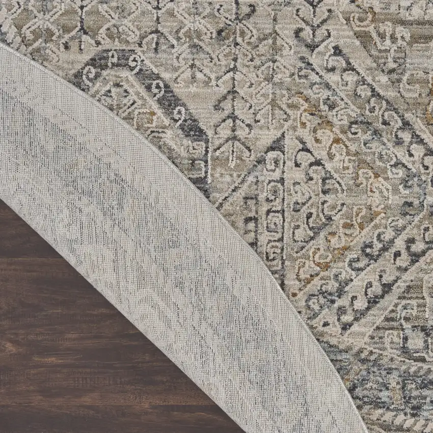 8' Ivory And Gray Medallion Distressed Round Rug With Fringe Photo 9