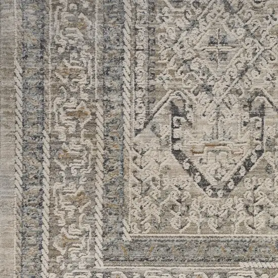 8' Ivory And Gray Medallion Distressed Runner Rug With Fringe Photo 5