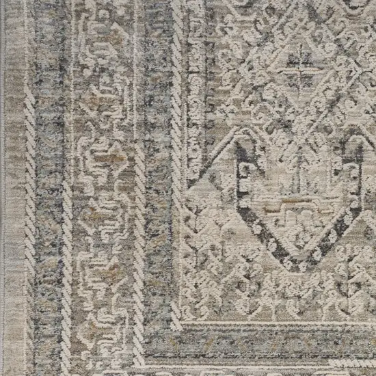 8' Ivory And Gray Medallion Distressed Runner Rug With Fringe Photo 7